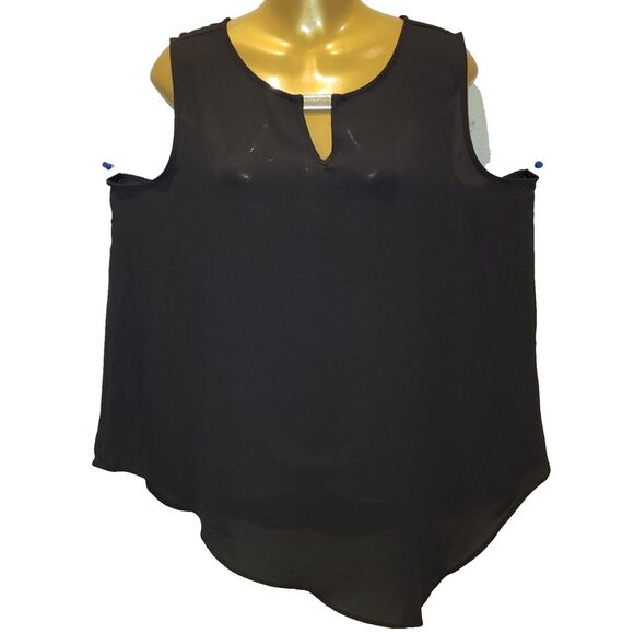 Sami & Jo Plus Size 2X Black Sheer Blouse Sleeveless Asymmetrical Hem Office - Picture 5 of 15
